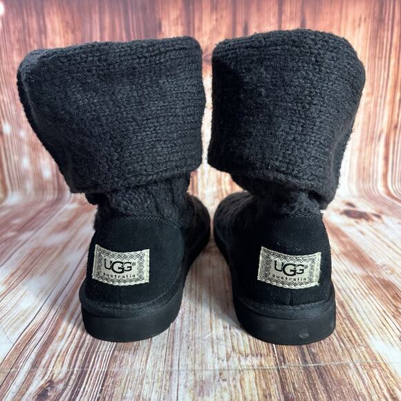 Ugg LATTICE CARDY Size 6 Black Cable Knit Sweater Tall Knee High Boots Shoes - Picture 4 of 9